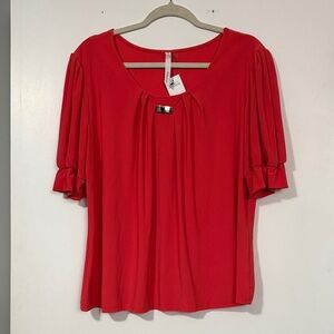 NY Collection Balloon Sleeve Top with Hardware - Coral XL